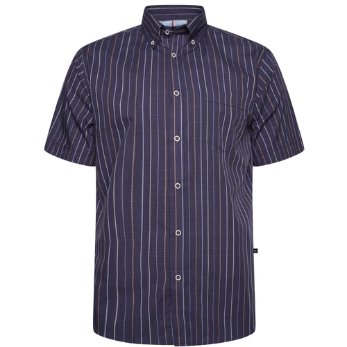 KAM Short Sleeve Stripe Shirt Navy 